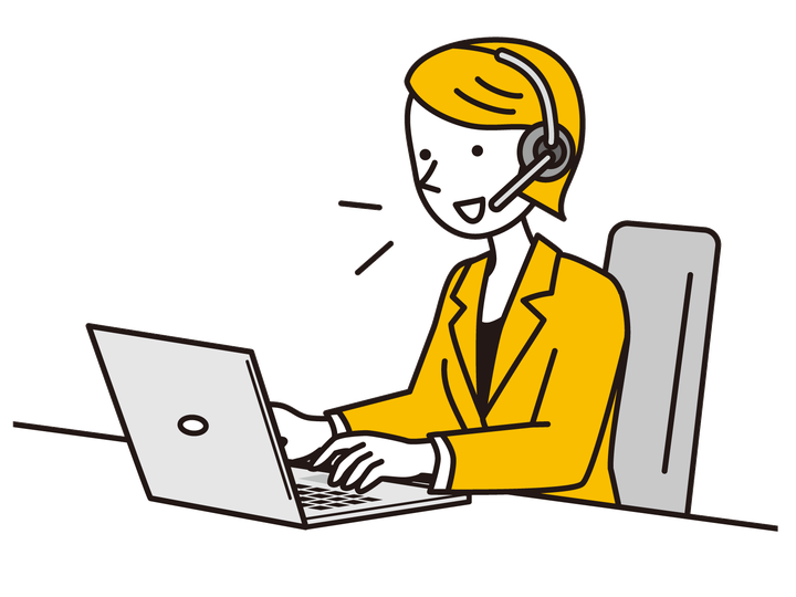 ヘッドセットを着けてオンラインで説明する事務局スタッフのイラスト